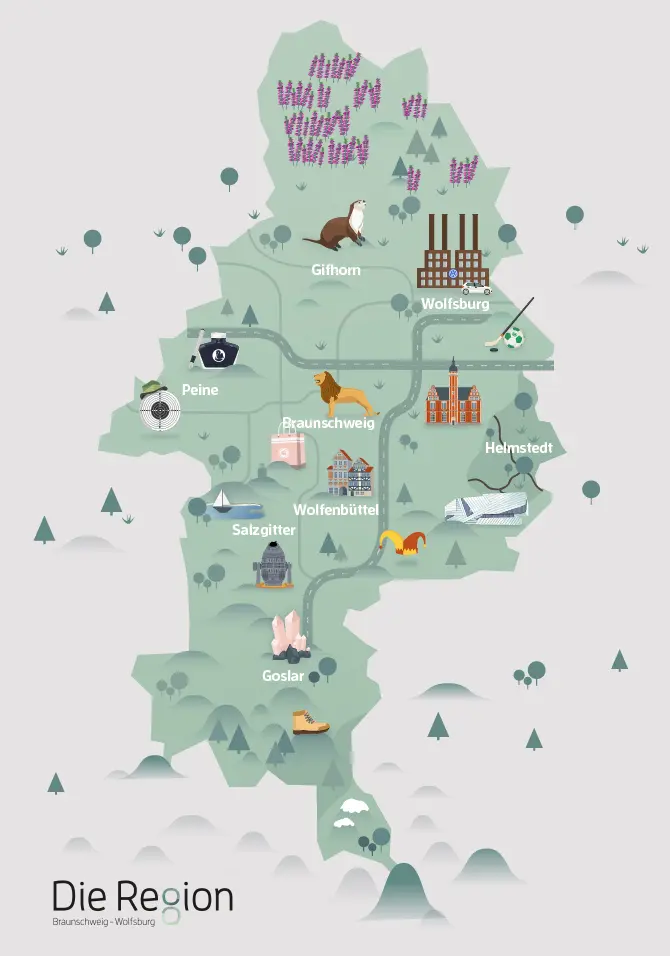 Wimmelkarte der Region Braunschweig-Wolfsburg