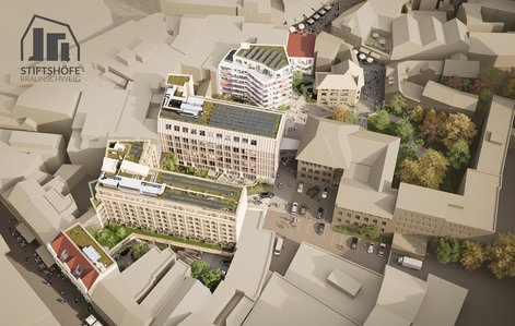 Visualisierung des zukünftigen Stiftshöfe-Areals in der Braunschweiger Innenstadt.