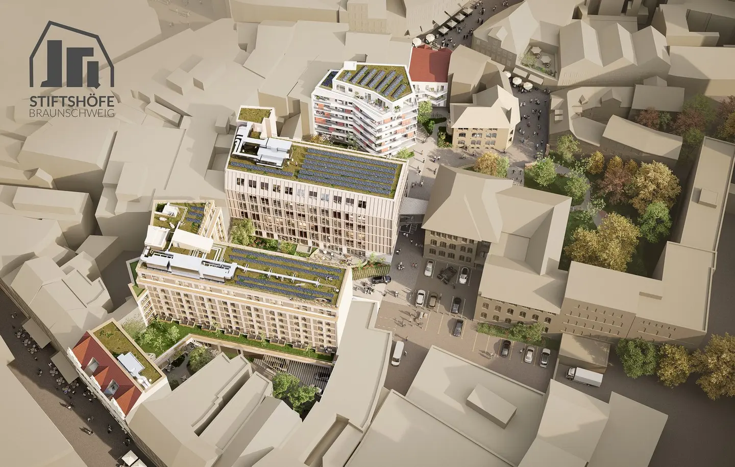 Visualisierung des zukünftigen Stiftshöfe-Areals in der Braunschweiger Innenstadt.