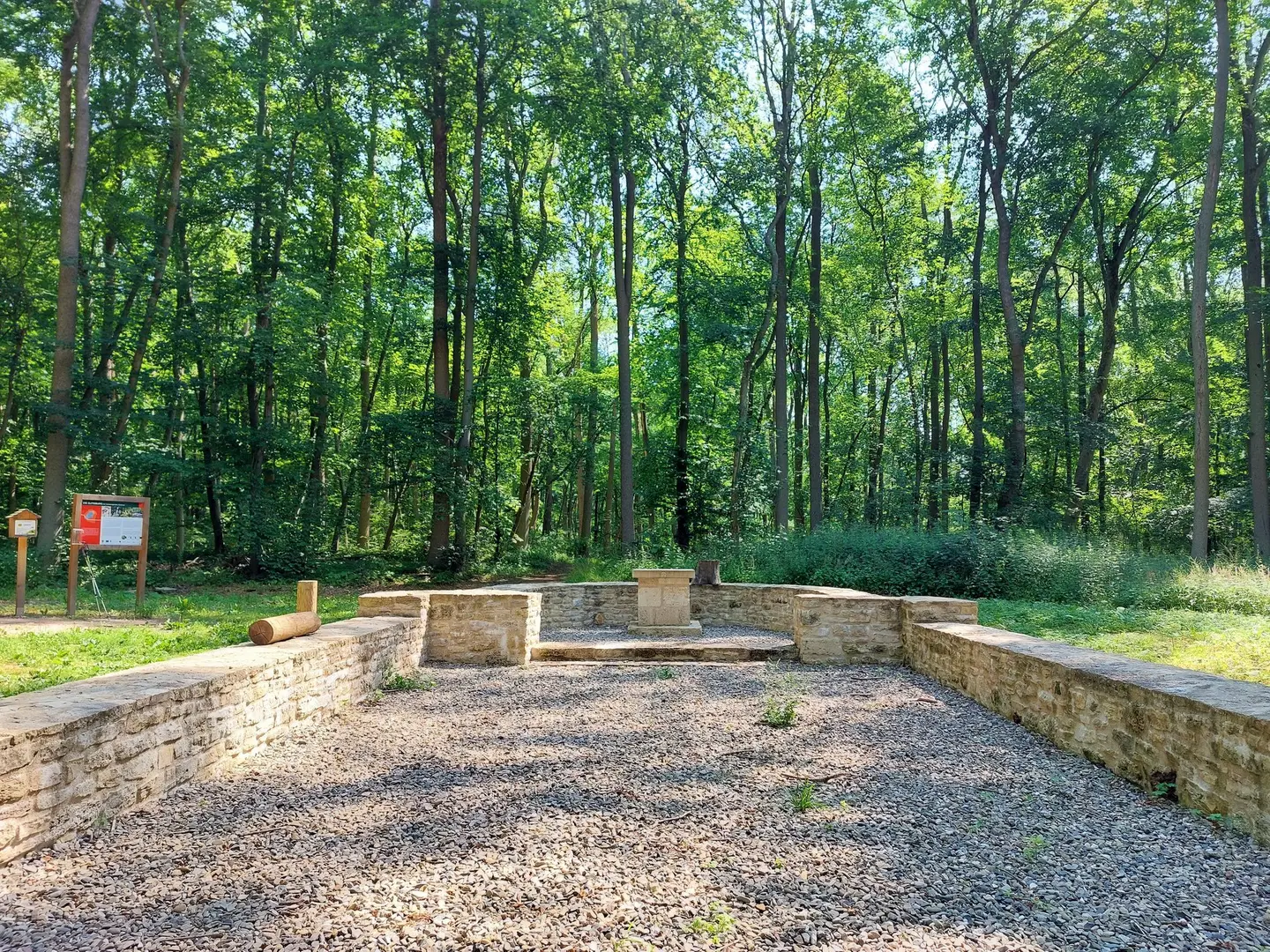 Das Fundament einer mittelalterlichen Burg im Wald.