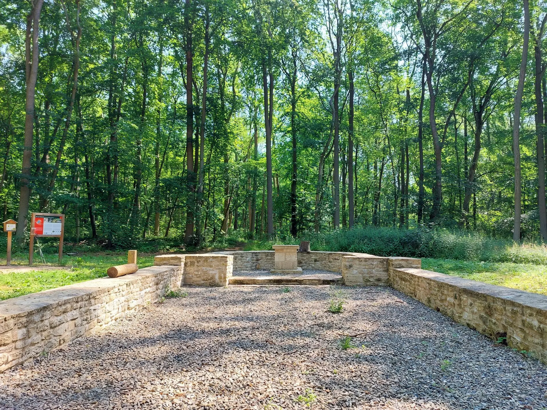 Das Fundament einer mittelalterlichen Burg im Wald.