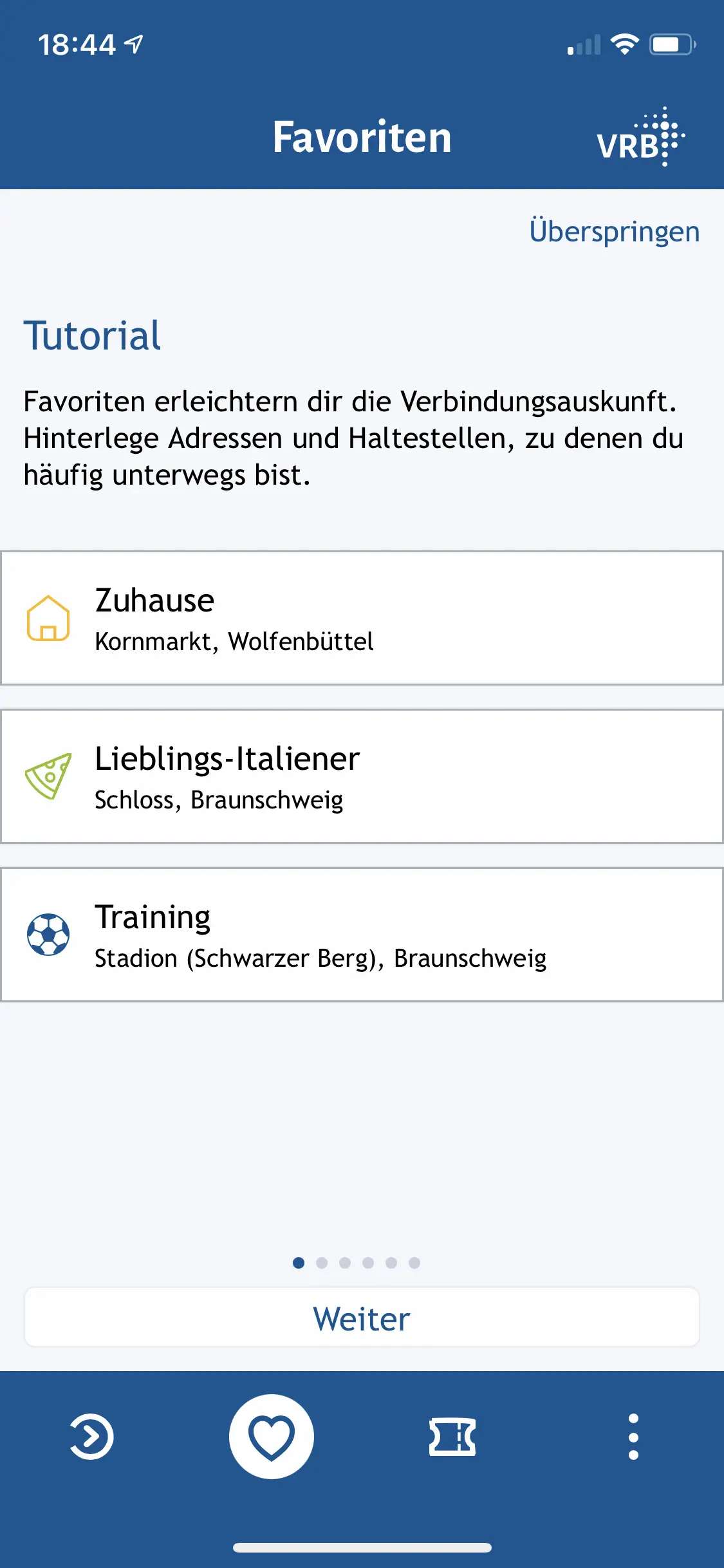 Auf dieser Seite werden in der App die persönlichen Favoriten gespeichert