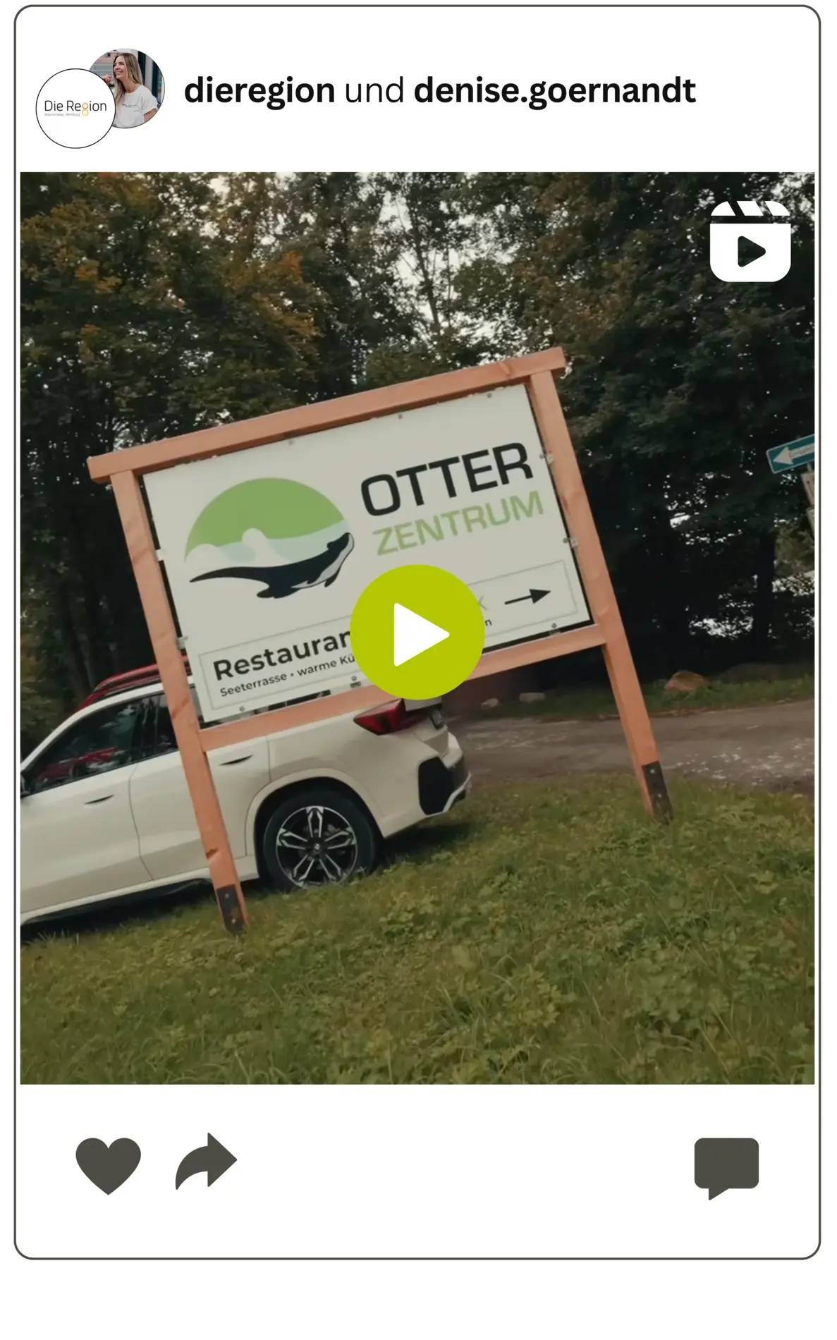Willkommenschild vom Otterzentrum, zu sehen auf einem Instagram-Screenshot