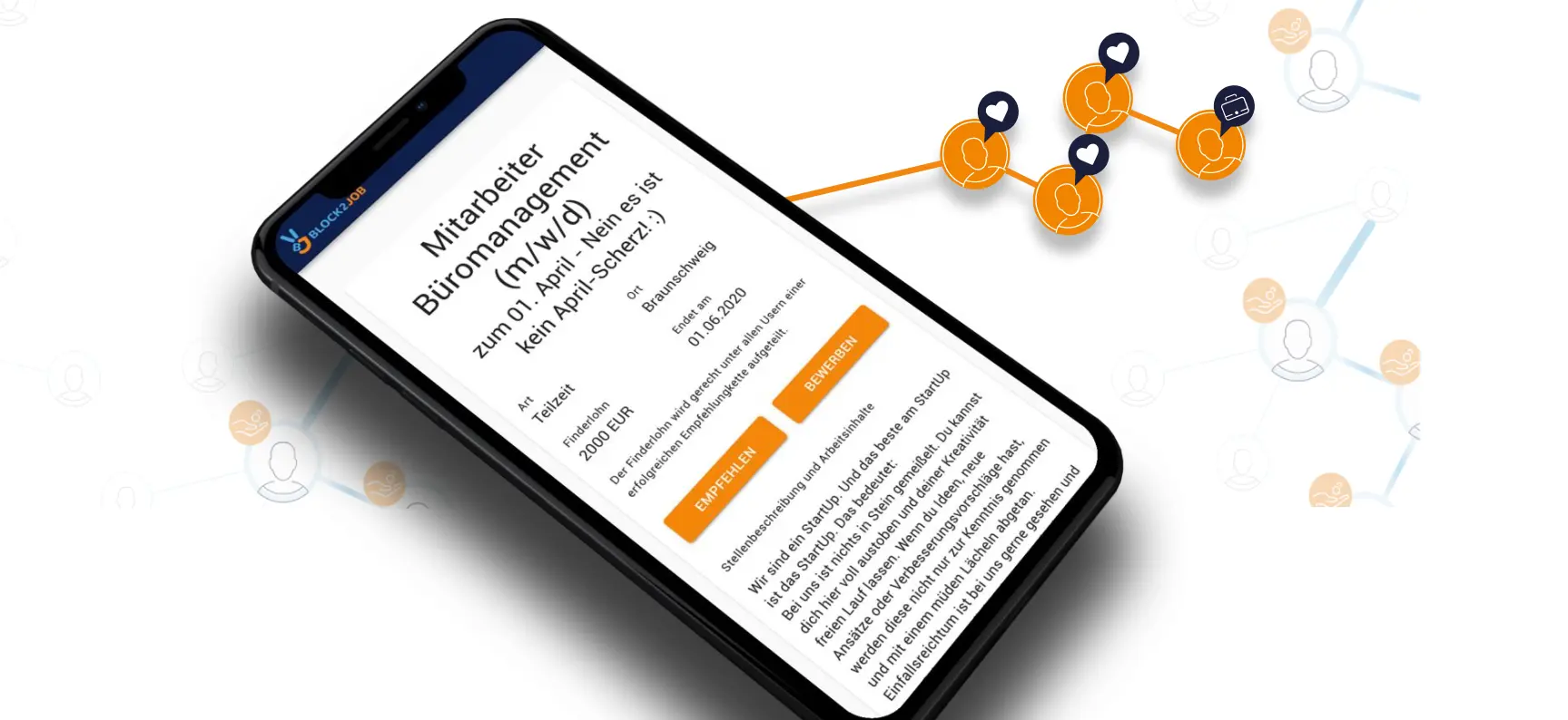 Eine Grafik zeigt ein Smartphone mit einer Stellenanzeige.