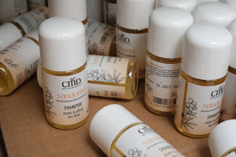 Sanddorn-Shampoo aus der Produktreihe Sandorini.