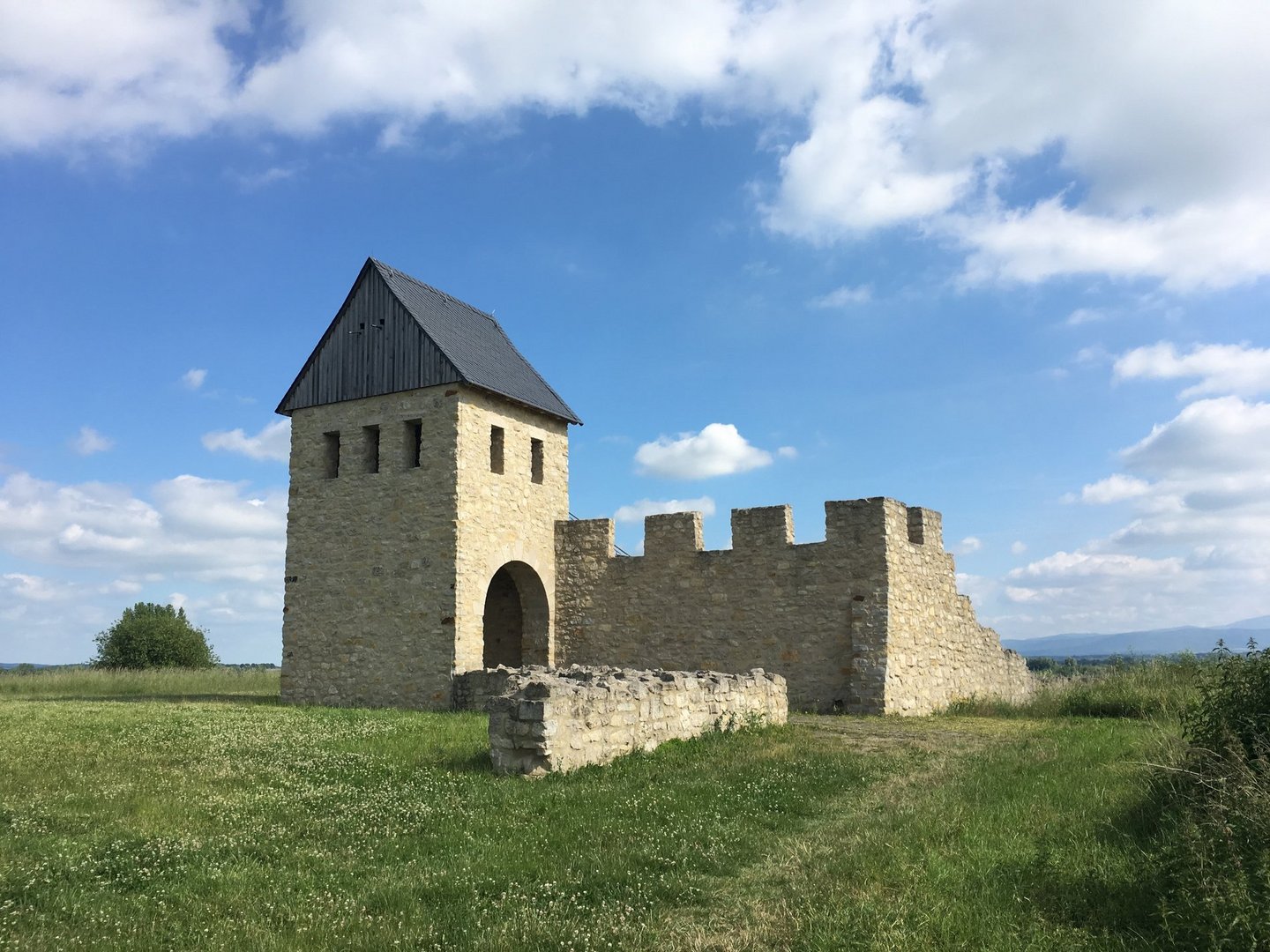 Man blickt auf die erhaltenen Überreste der Kaiserpfalz Werla
