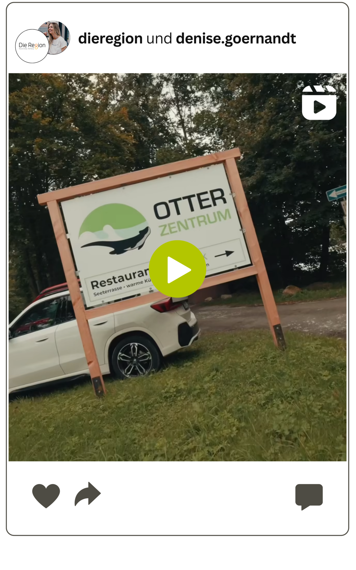 Willkommenschild vom Otterzentrum, zu sehen auf einem Instagram-Screenshot