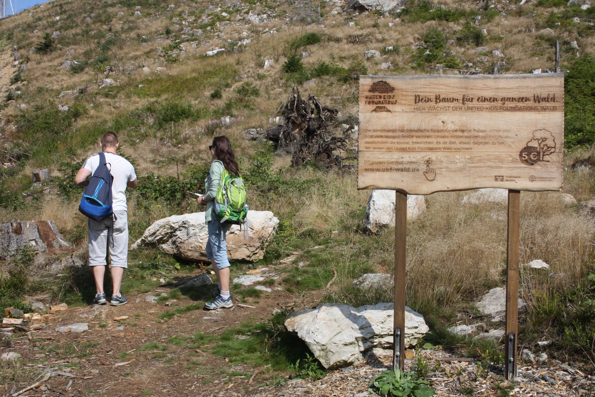 Eine Infotafel über den UKF-Wald steht neben der Stempelstelle für dien Harzer Wandernadel.